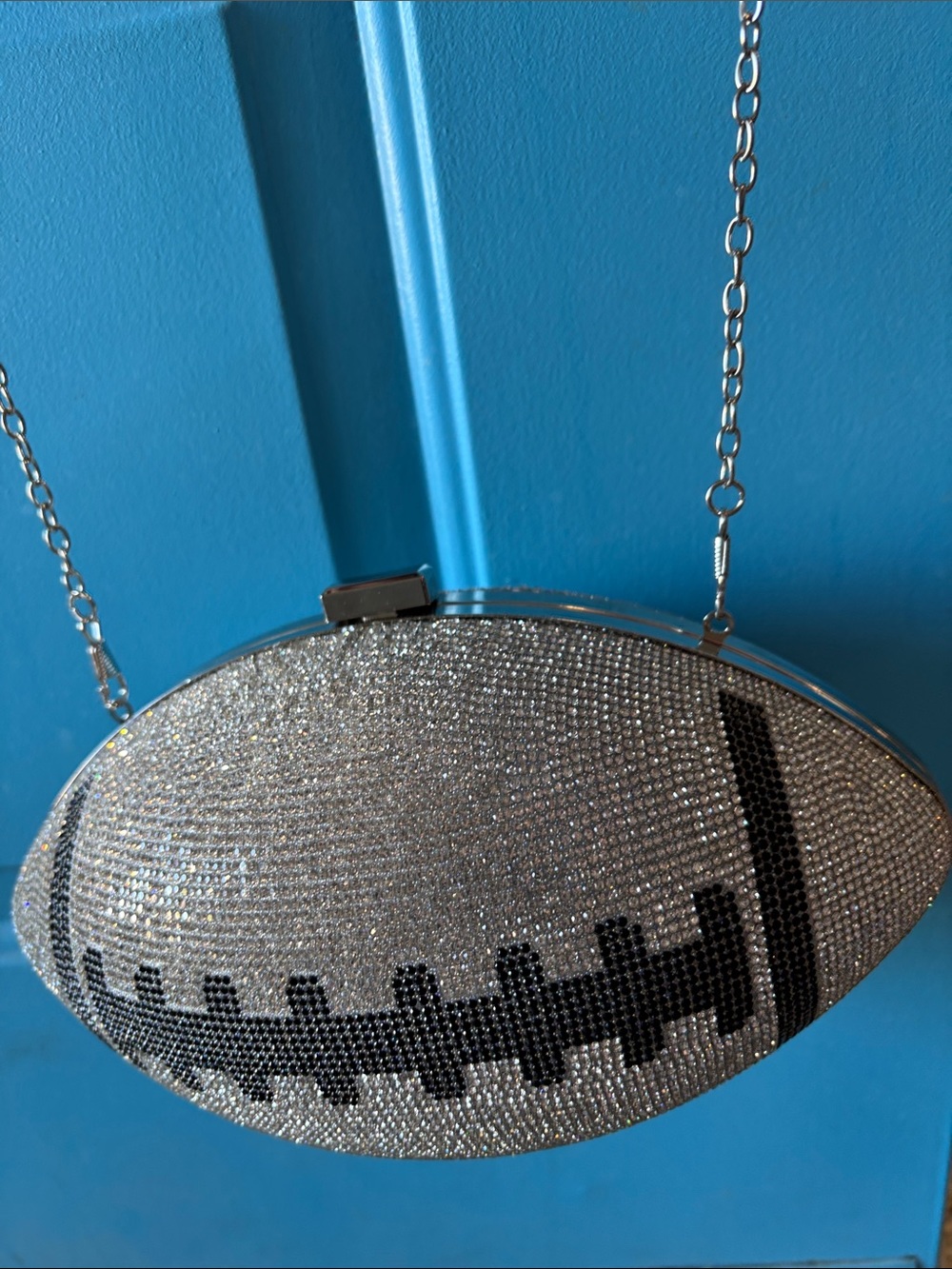 TOUCHDOWN! Beaded Rhinestone Football Clutch Crossbody Bag Purse NEW